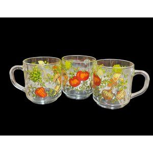 3 Vtg Spice of Life Vegetable Garden Arcoroc France Tea Coffee Clear Cups Mugs